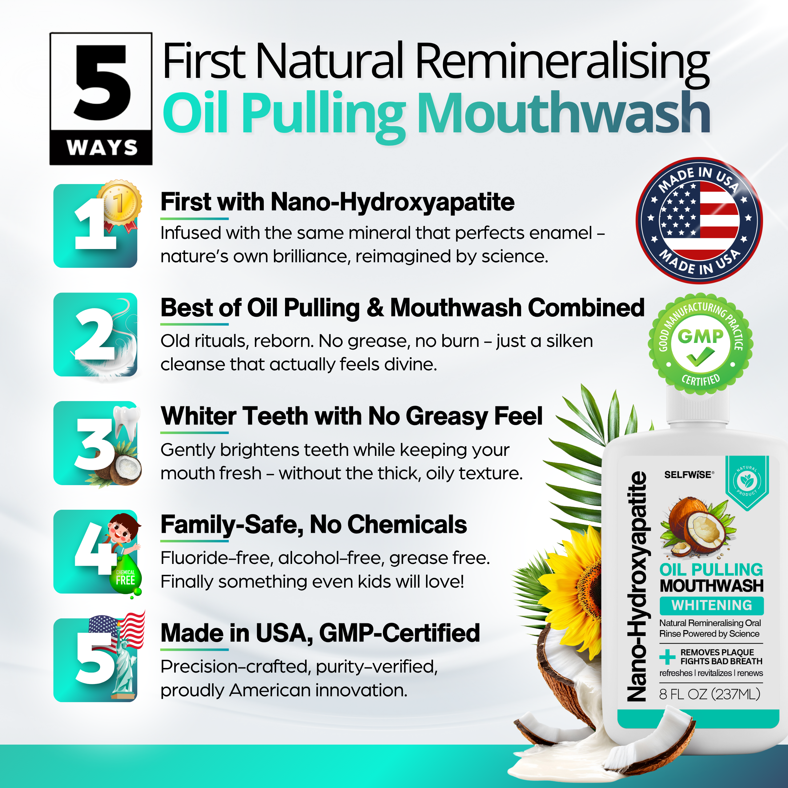 SELFWISE Oil Pulling Mouthwash 8oz — remineralizing mouthwash for enamel support