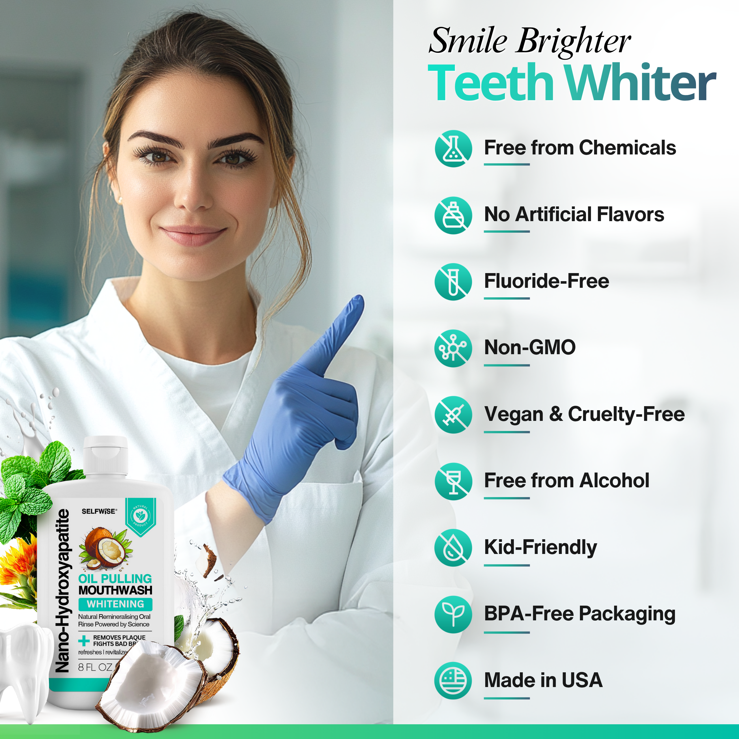 SELFWISE Nano Hydroxyapatite Mouthwash — fluoride-free, alcohol-free oral rinse