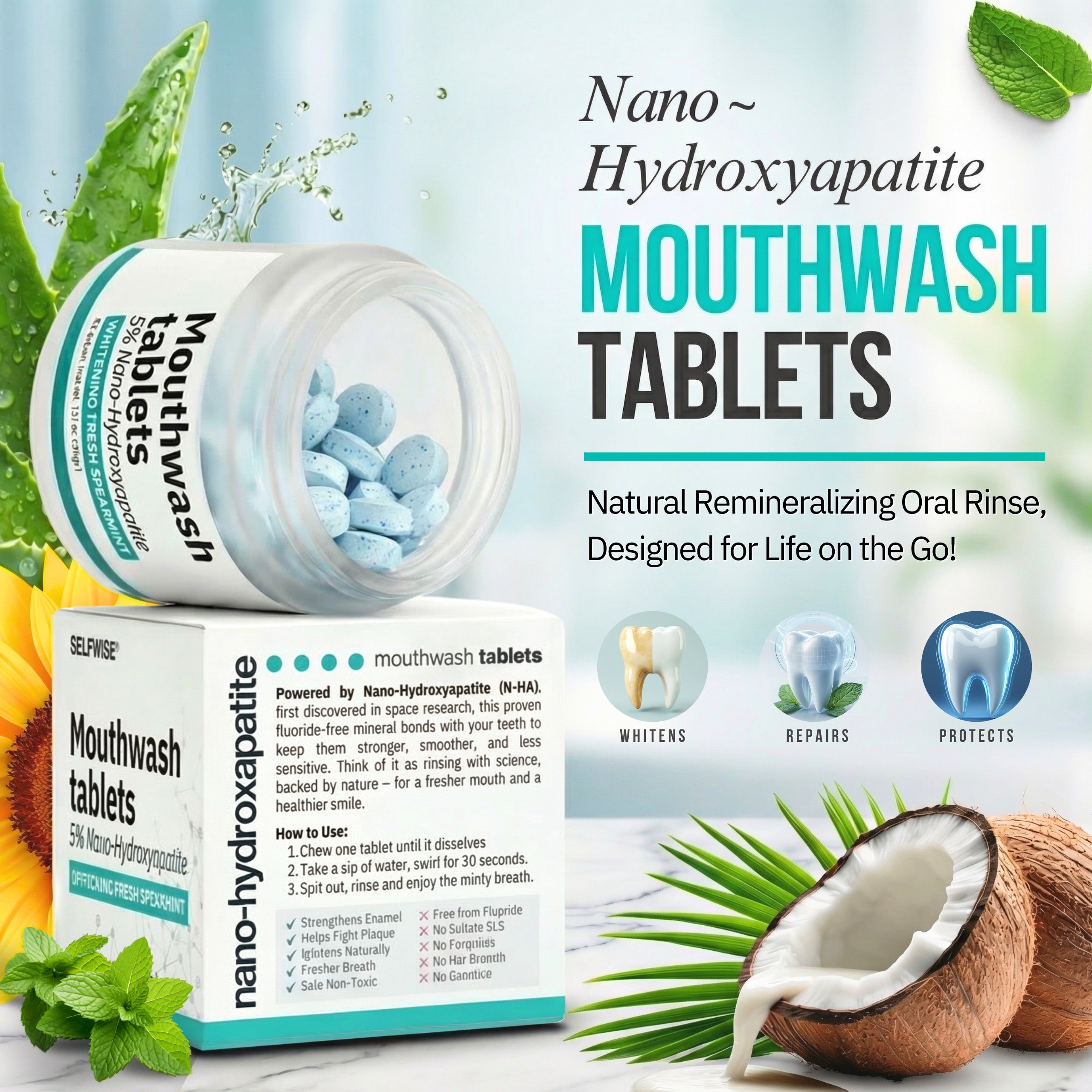 Natural mouthwash tablets — spearmint flavour, SLS-free, eco-friendly format